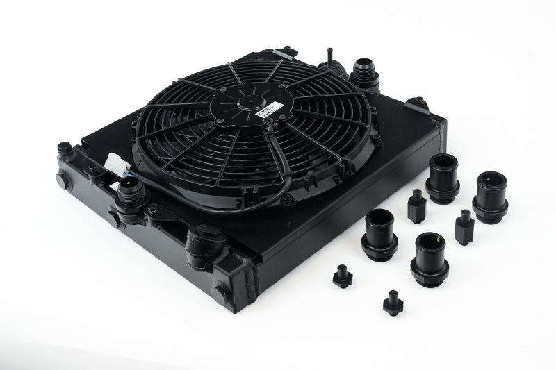 CSF Universal Half Radiator w/-16AN & Slip-On Fittings/12in SPAL Fan & Shroud -