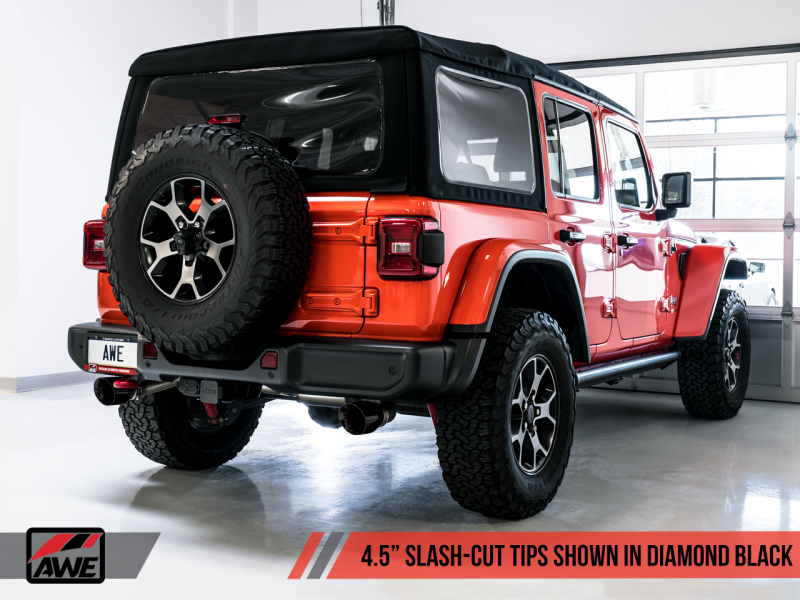 AWE Tuning 2018+ Jeep Wrangler JL/JLU Tread Edition Axle-Back Dual Exhaust - Diamond Black Tips