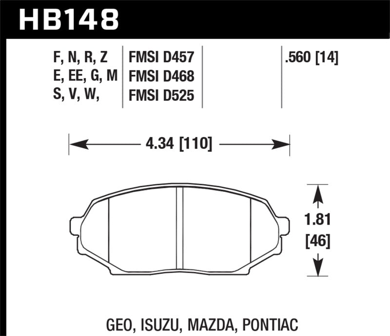 Hawk 90-93 Geo Storm / 90-92 Isuzu Impulse / 90-93 Mazda Miata DTC-30 Front Race Pads