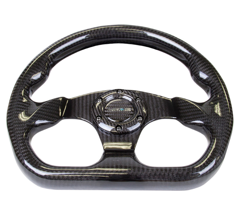 NRG Carbon Fiber Steering Wheel (320mm) Flat Bottom w/Shiny Black Carbon