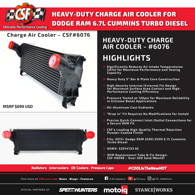 CSF Heavy Duty High Boost Intercooler fits 13-18 RAM 2500/3500 6.7 Cummins 6076