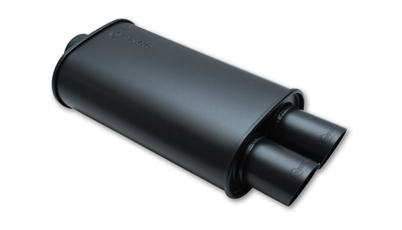 Vibrant StreetPower FLAT BLACK Oval Muffler with Dual 3in Outlets - 2.5in inlet